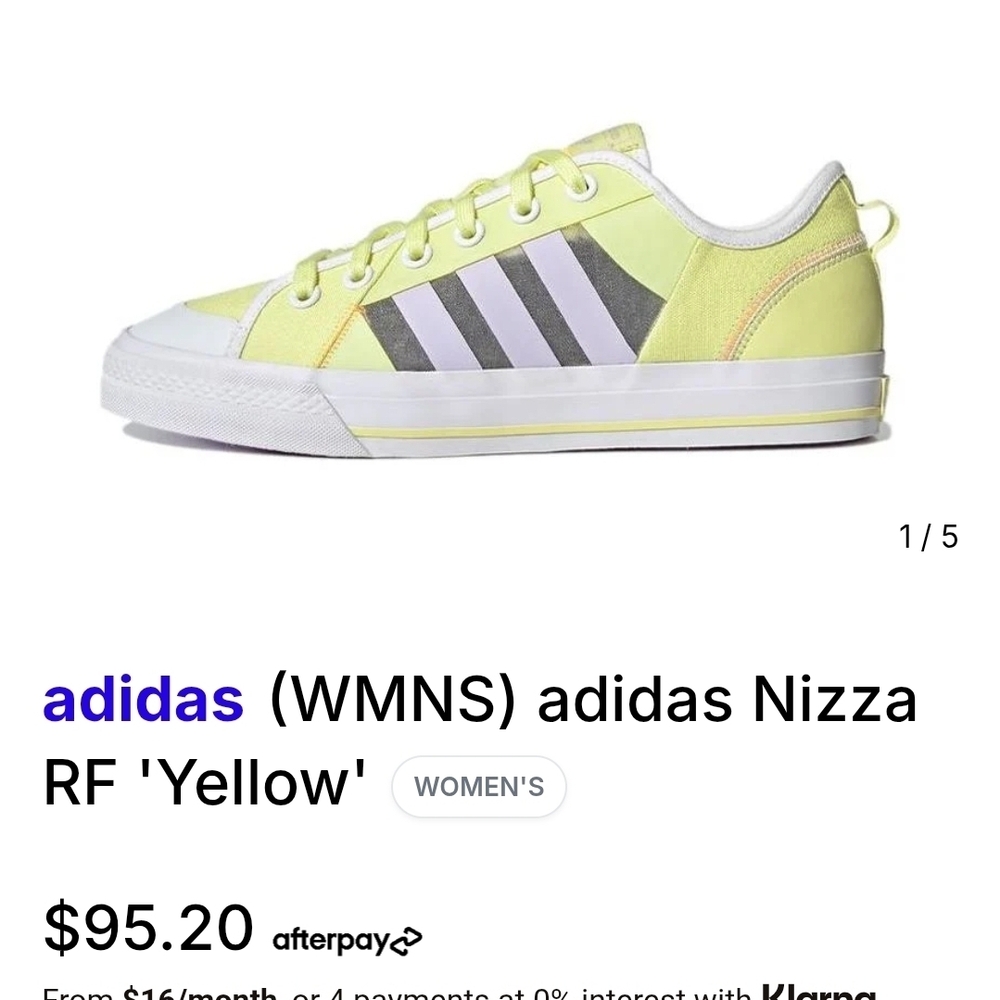 Adidas Women's Nizza RF Yellow Sneakers, S8ze 4.5